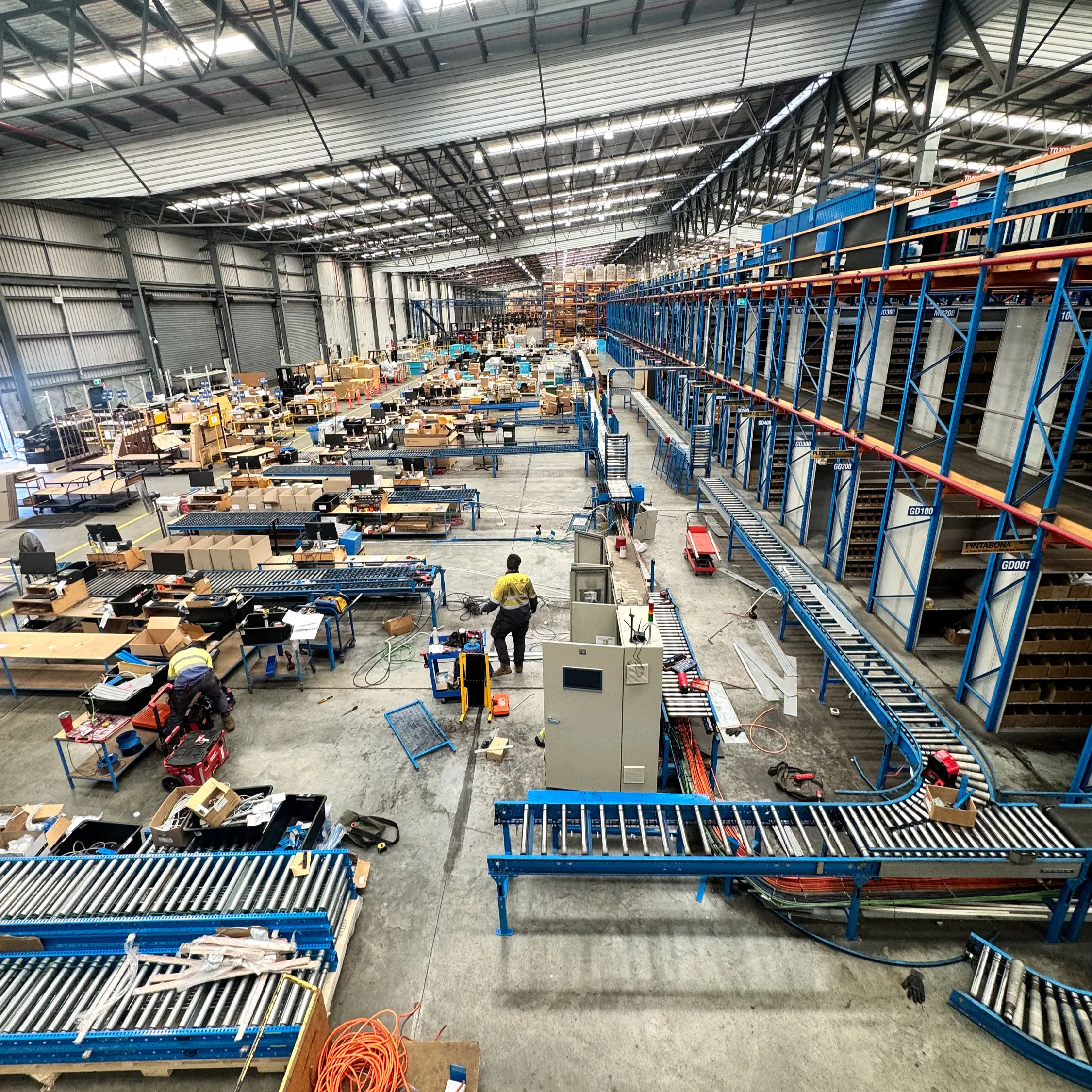 Mid shot of the upgraded conveyor system inside the Dexion Amcap warehouse completed by CPR Electrical